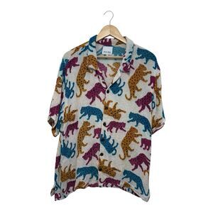 Raga Man Panthera Camp Collar Shirt XL Silk Cotton Blend Faded Distressed